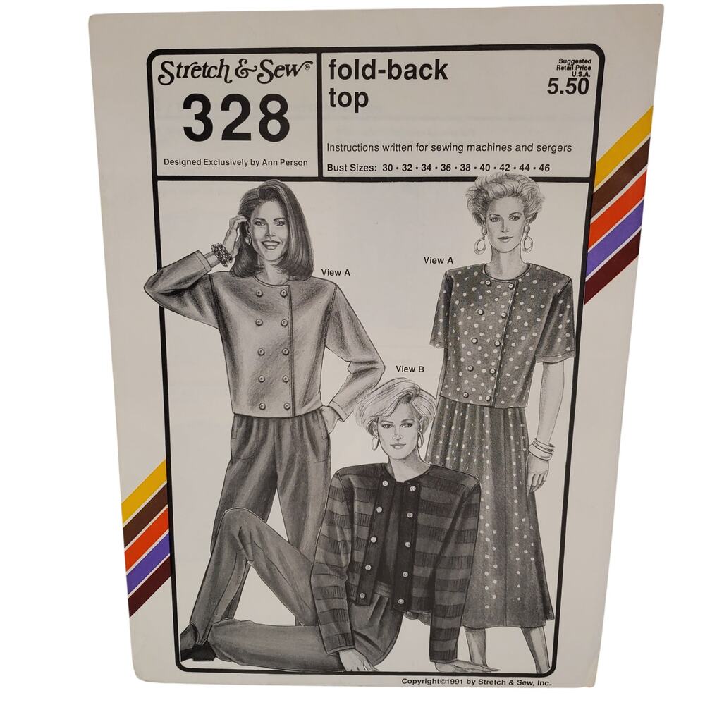 Stretch & Sew Fold Back Top Ann Person Sewing Pattern UNCUT Vintage